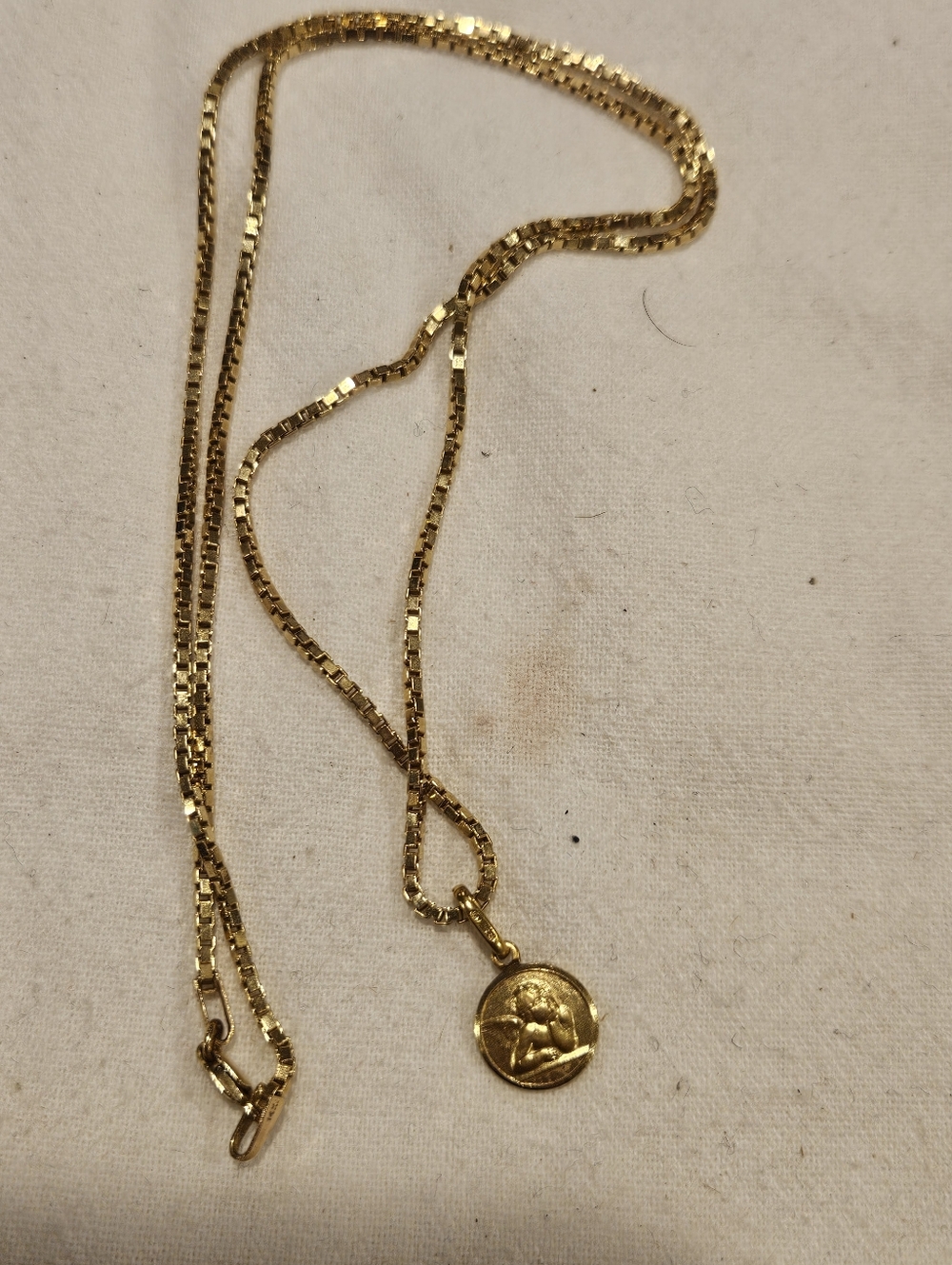 VINTAGE UNOAERRE 14k Gold Italian Cherub & RCI Box Chain 9.1g